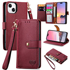 Leather Case Stands Flip Cover Holder S07D for Apple iPhone 13 Red