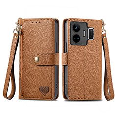 Leather Case Stands Flip Cover Holder S07D for Realme GT Neo5 5G Brown