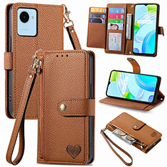 Leather Case Stands Flip Cover Holder S07D for Realme Narzo 50i Prime Brown