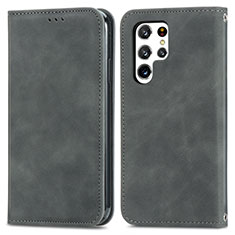 Leather Case Stands Flip Cover Holder S07D for Samsung Galaxy S21 Ultra 5G Gray