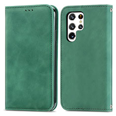 Leather Case Stands Flip Cover Holder S07D for Samsung Galaxy S21 Ultra 5G Green