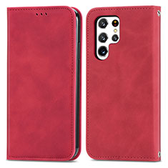 Leather Case Stands Flip Cover Holder S07D for Samsung Galaxy S21 Ultra 5G Red