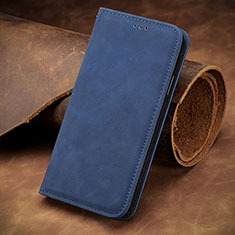 Leather Case Stands Flip Cover Holder S07D for Samsung Galaxy S22 5G Blue