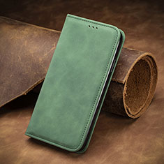 Leather Case Stands Flip Cover Holder S07D for Samsung Galaxy S22 5G Green