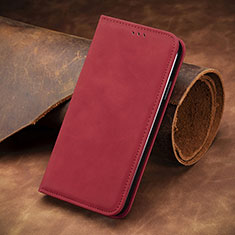 Leather Case Stands Flip Cover Holder S07D for Samsung Galaxy S22 5G Red