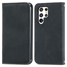 Leather Case Stands Flip Cover Holder S07D for Samsung Galaxy S22 Ultra 5G Black