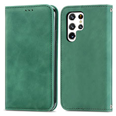 Leather Case Stands Flip Cover Holder S07D for Samsung Galaxy S23 Ultra 5G Green