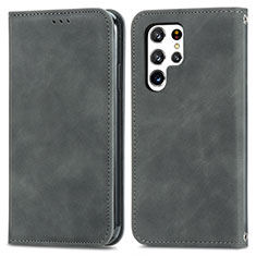 Leather Case Stands Flip Cover Holder S07D for Samsung Galaxy S24 Ultra 5G Gray