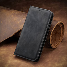 Leather Case Stands Flip Cover Holder S08D for Huawei Nova Y61 Black