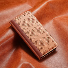 Leather Case Stands Flip Cover Holder S08D for Huawei Nova Y71 Light Brown