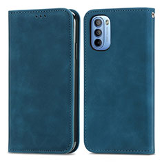 Leather Case Stands Flip Cover Holder S08D for Motorola Moto G31 Blue