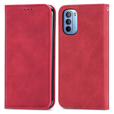 Leather Case Stands Flip Cover Holder S08D for Motorola Moto G41 Red