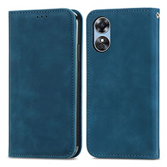 Leather Case Stands Flip Cover Holder S08D for Oppo A17 Blue