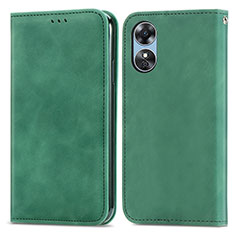 Leather Case Stands Flip Cover Holder S08D for Oppo A17 Green