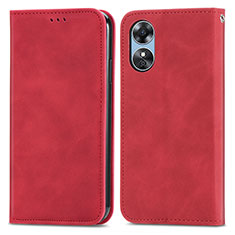 Leather Case Stands Flip Cover Holder S08D for Oppo A17 Red