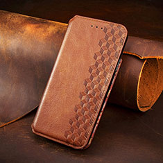 Leather Case Stands Flip Cover Holder S08D for Samsung Galaxy S22 5G Brown