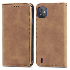 Leather Case Stands Flip Cover Holder S08D for Wiko Y82 Brown