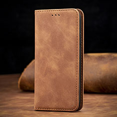 Leather Case Stands Flip Cover Holder S08D for Xiaomi Redmi 9 Prime India Brown