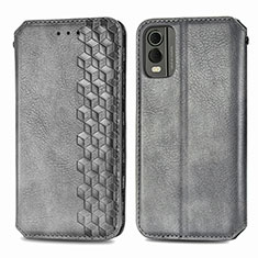 Leather Case Stands Flip Cover Holder S09D for Nokia C210 Gray