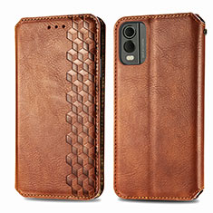 Leather Case Stands Flip Cover Holder S09D for Nokia C32 Brown