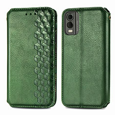 Leather Case Stands Flip Cover Holder S09D for Nokia C32 Green