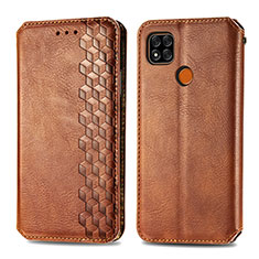 Leather Case Stands Flip Cover Holder S09D for Xiaomi POCO C31 Brown