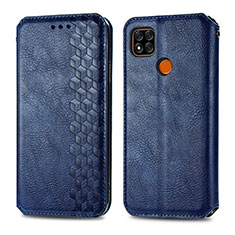 Leather Case Stands Flip Cover Holder S09D for Xiaomi Redmi 9 India Blue