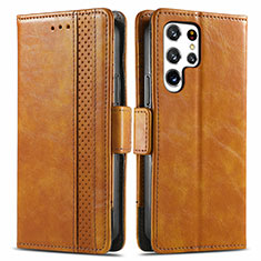 Leather Case Stands Flip Cover Holder S10D for Samsung Galaxy S21 Ultra 5G Light Brown
