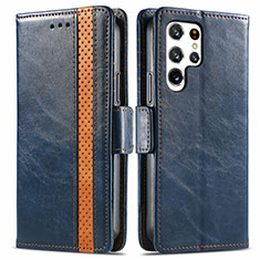 Leather Case Stands Flip Cover Holder S10D for Samsung Galaxy S22 Ultra 5G Blue