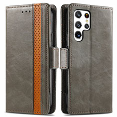 Leather Case Stands Flip Cover Holder S10D for Samsung Galaxy S22 Ultra 5G Gray