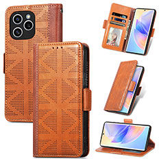 Leather Case Stands Flip Cover Holder S11D for Huawei Honor 60 SE 5G Brown
