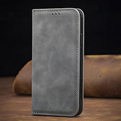 Leather Case Stands Flip Cover Holder S12D for Samsung Galaxy S24 Ultra 5G Gray