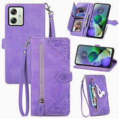 Leather Case Stands Flip Cover Holder S14D for Motorola Moto G54 5G Purple