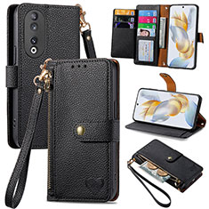 Leather Case Stands Flip Cover Holder S15D for Huawei Honor 90 5G Black