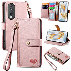 Leather Case Stands Flip Cover Holder S15D for Huawei Honor 90 5G Pink