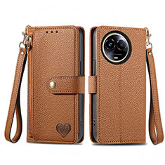 Leather Case Stands Flip Cover Holder S15D for Realme V50s 5G Brown