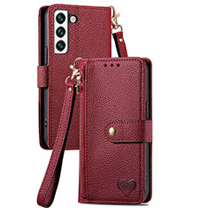 Leather Case Stands Flip Cover Holder S15D for Samsung Galaxy S22 Plus 5G Red