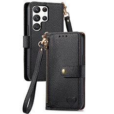 Leather Case Stands Flip Cover Holder S15D for Samsung Galaxy S23 Ultra 5G Black
