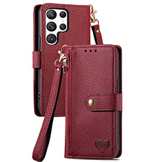Leather Case Stands Flip Cover Holder S15D for Samsung Galaxy S23 Ultra 5G Red