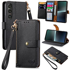Leather Case Stands Flip Cover Holder S15D for Sony Xperia 1 V Black