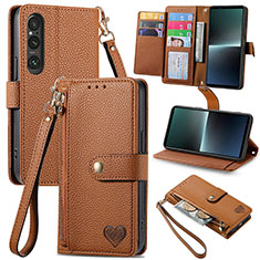 Leather Case Stands Flip Cover Holder S15D for Sony Xperia 1 V Brown