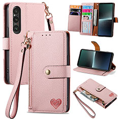 Leather Case Stands Flip Cover Holder S15D for Sony Xperia 1 V Pink