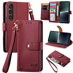 Leather Case Stands Flip Cover Holder S15D for Sony Xperia 1 V Red