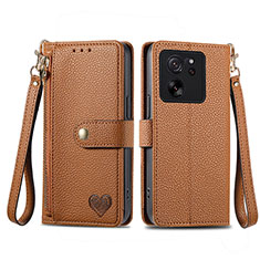 Leather Case Stands Flip Cover Holder S15D for Xiaomi Mi 13T Pro 5G Brown