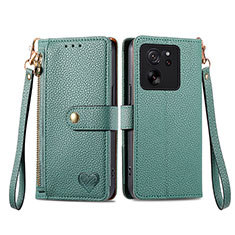 Leather Case Stands Flip Cover Holder S15D for Xiaomi Mi 13T Pro 5G Green