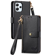 Leather Case Stands Flip Cover Holder S15D for Xiaomi Redmi 12 4G Black