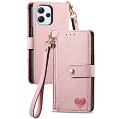 Leather Case Stands Flip Cover Holder S15D for Xiaomi Redmi 12 4G Pink