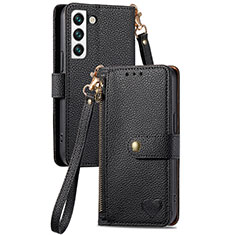 Leather Case Stands Flip Cover Holder S16D for Samsung Galaxy S22 Plus 5G Black