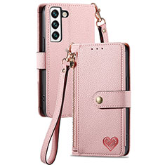 Leather Case Stands Flip Cover Holder S16D for Samsung Galaxy S22 Plus 5G Pink