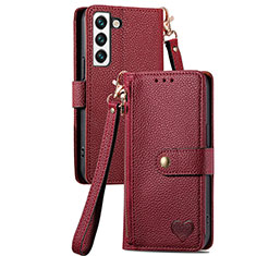 Leather Case Stands Flip Cover Holder S16D for Samsung Galaxy S22 Plus 5G Red